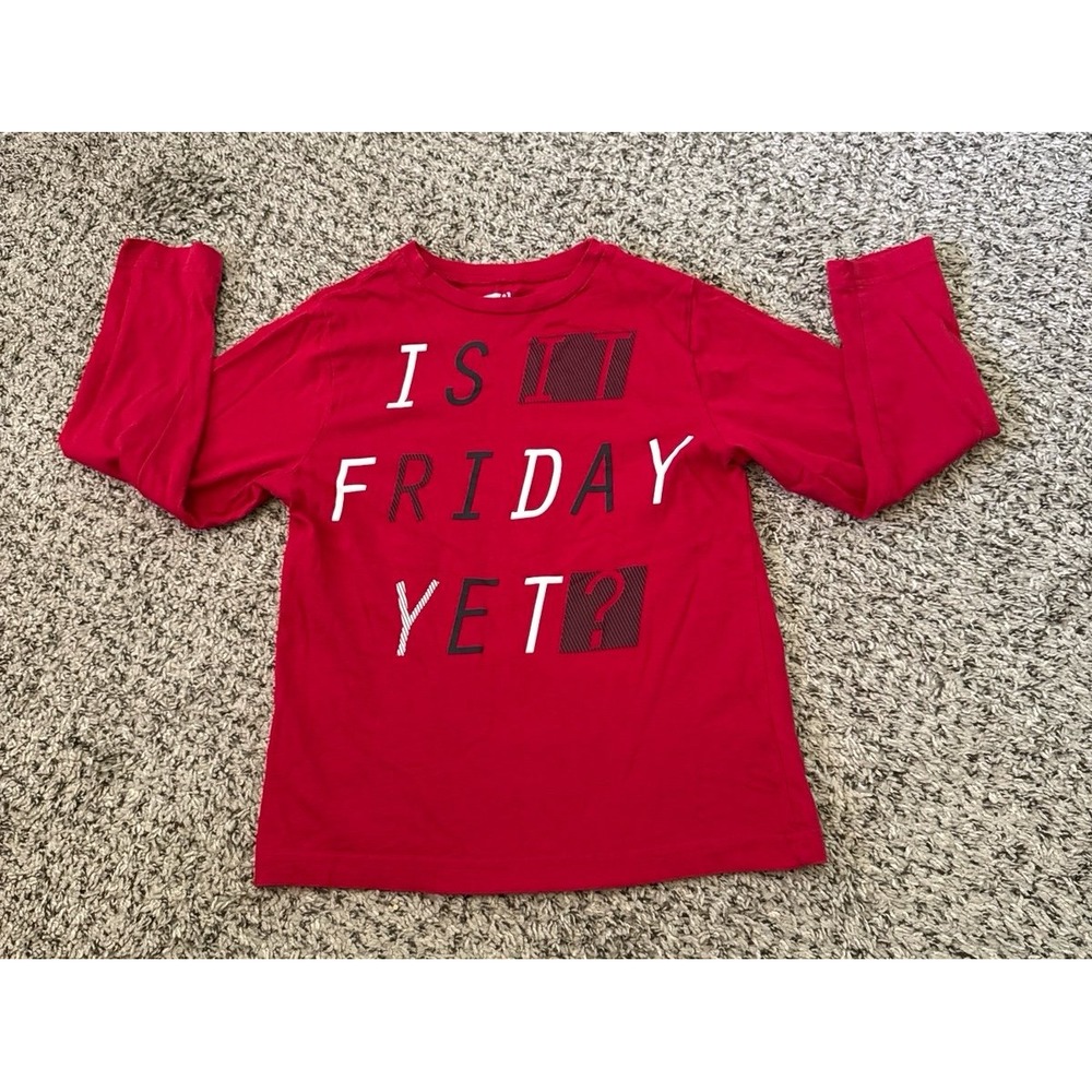 Crazy 8 Boys Red Long Sleeve "IS FRIDAY YET?" Tee Size 7-8